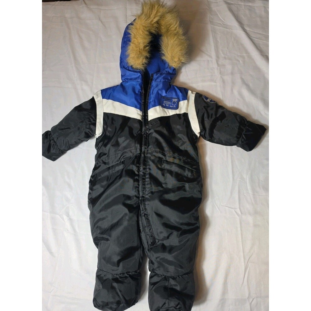 Vtg FUBU Boys Blue Black Winter Snowsuit Puffer Snow Suit Jacket 6-9 Months Y2K